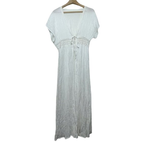 Other - UNBRANDED | Women's White Duster Length Tie Waist Lace Trim Kimono | One Size
